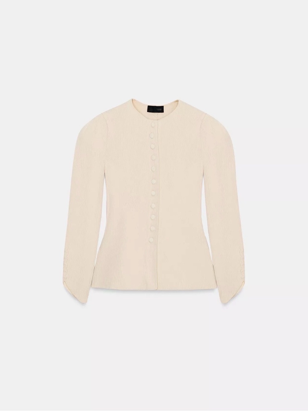 Cardigan Button-Front Puff Long Sleeve Top Cream S